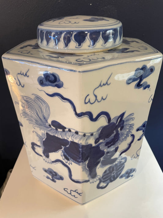 Blue & White Octagonal Tea Caddy